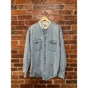 Vintage Large Roper Grandad Work Wear Denim jean long sleeved shirt